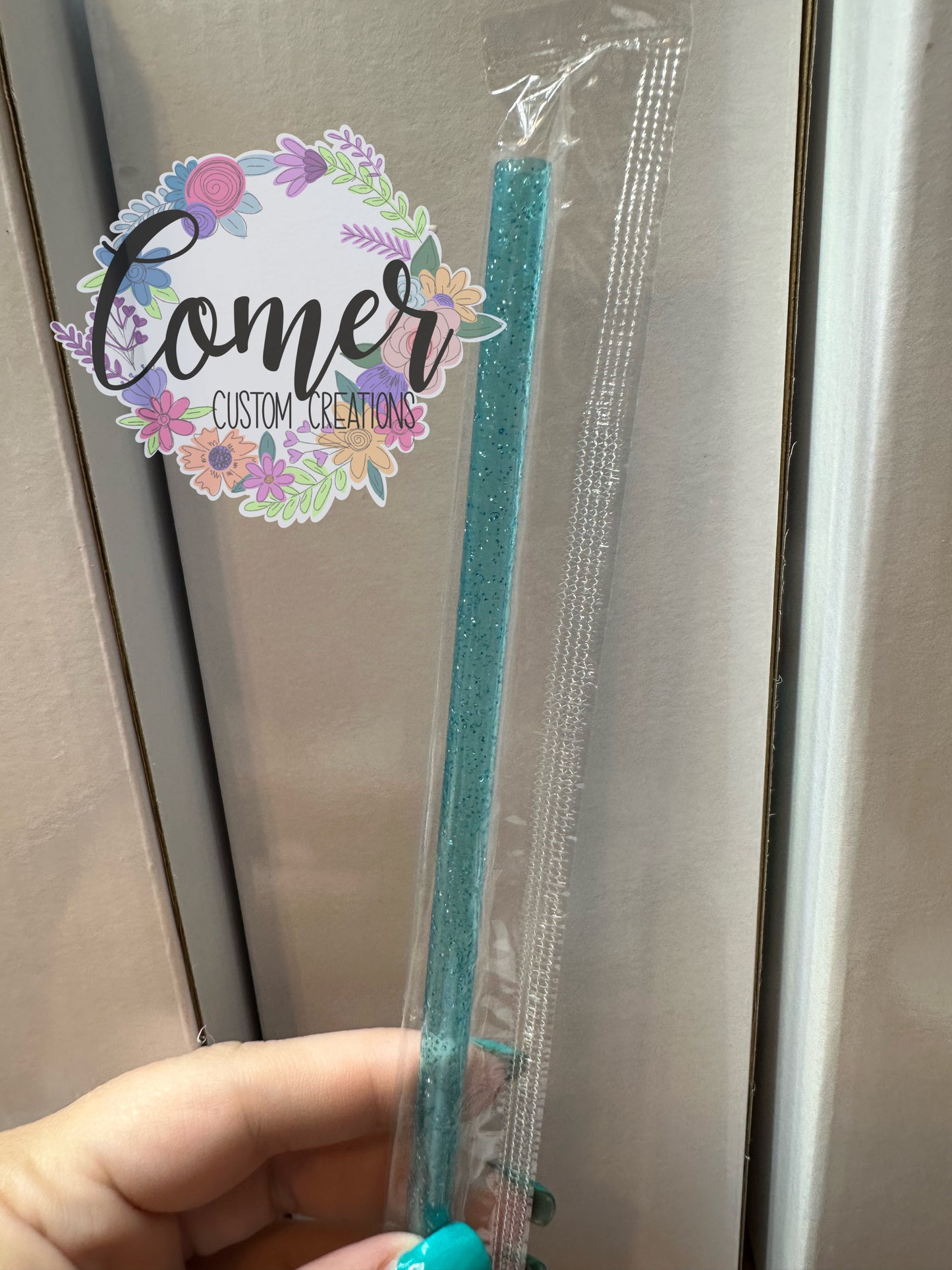 Blue Clear Glitter Straw