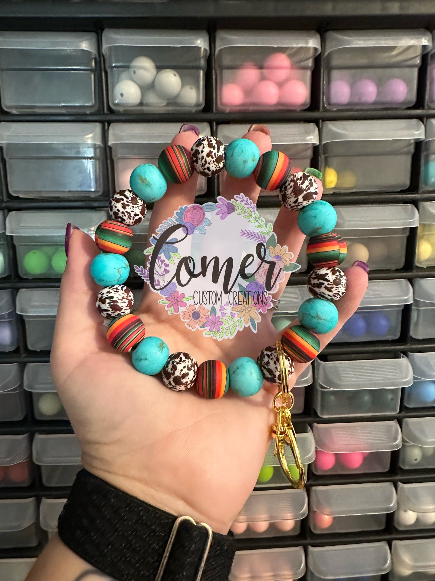 Serape Turquoise Cow Wristlet