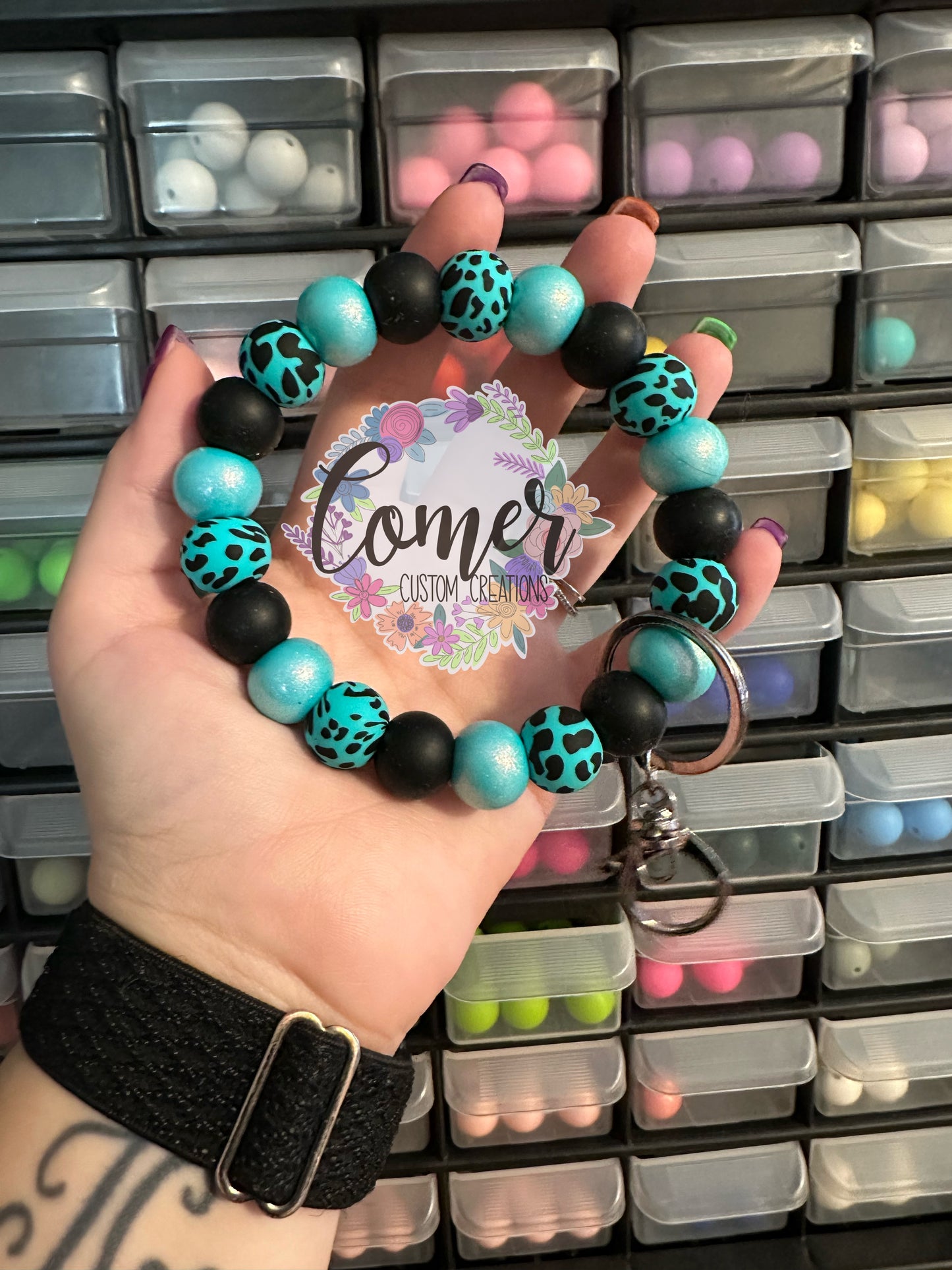 Teal Cow Wristlet