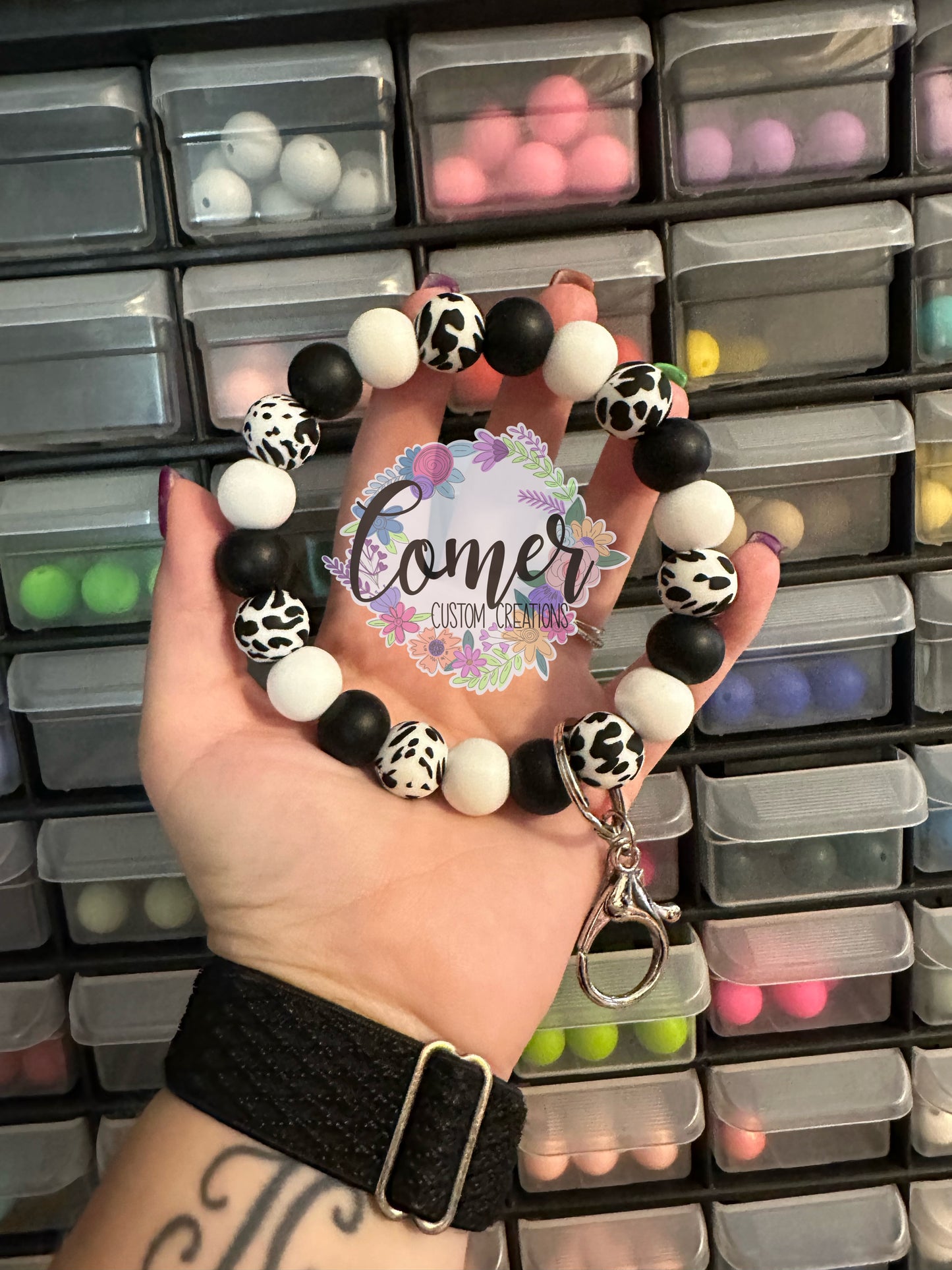 Black and White Cow Wristlet
