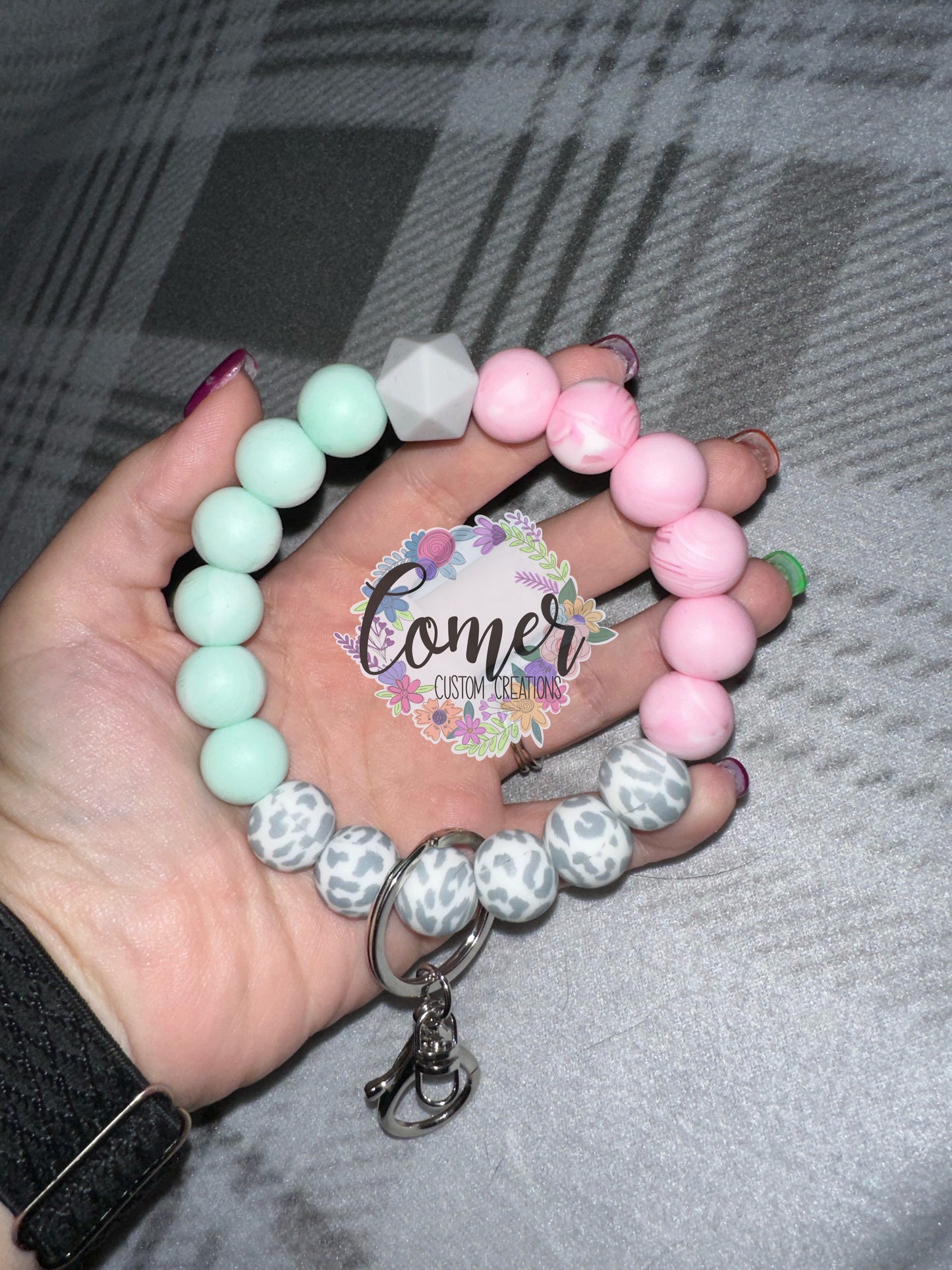 Pink and Mint Leopard Wristlet