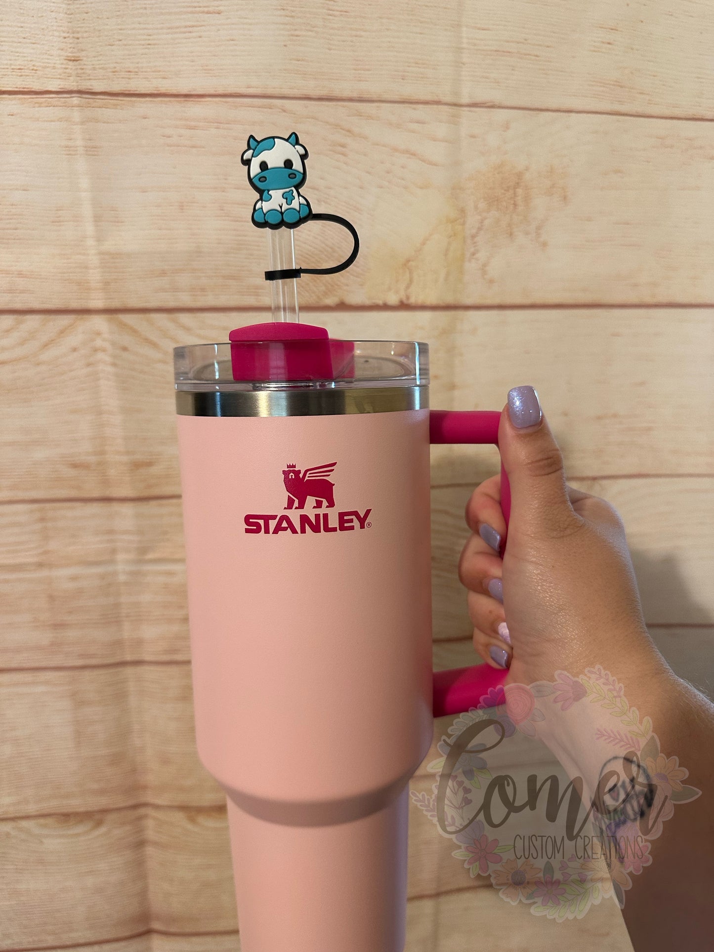 Teal Cow 40 Oz Straw Topper