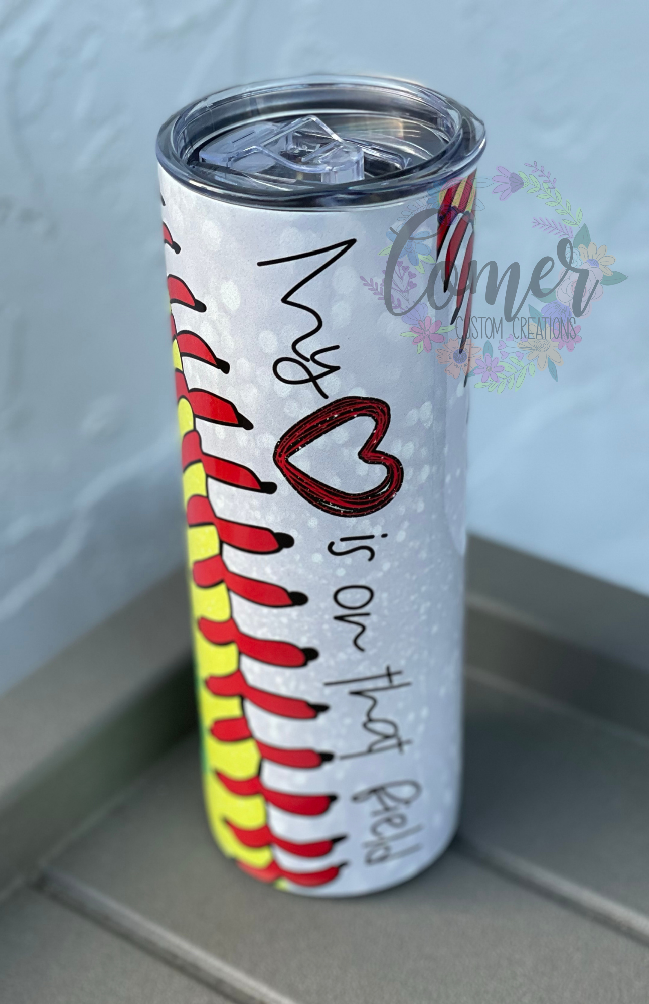 Mom of Both Softball/Baseball My heart is on that Field Tumbler