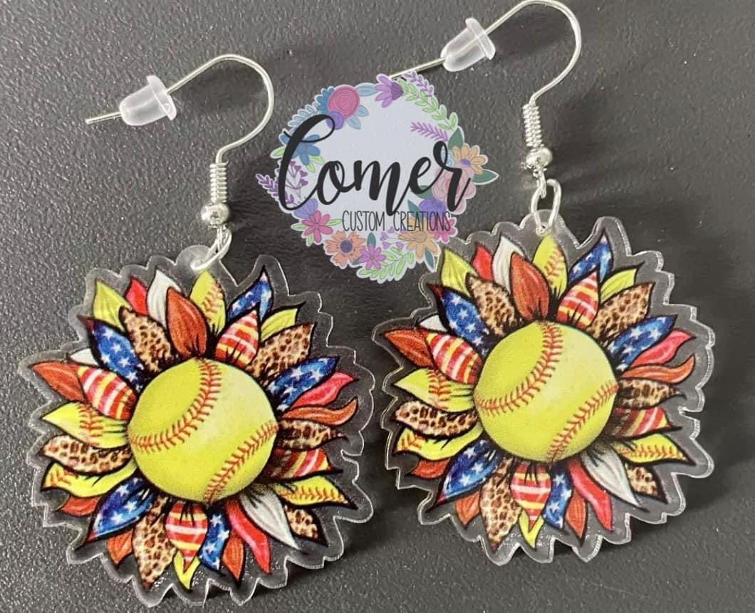 Softball Flower Acrylic Earring