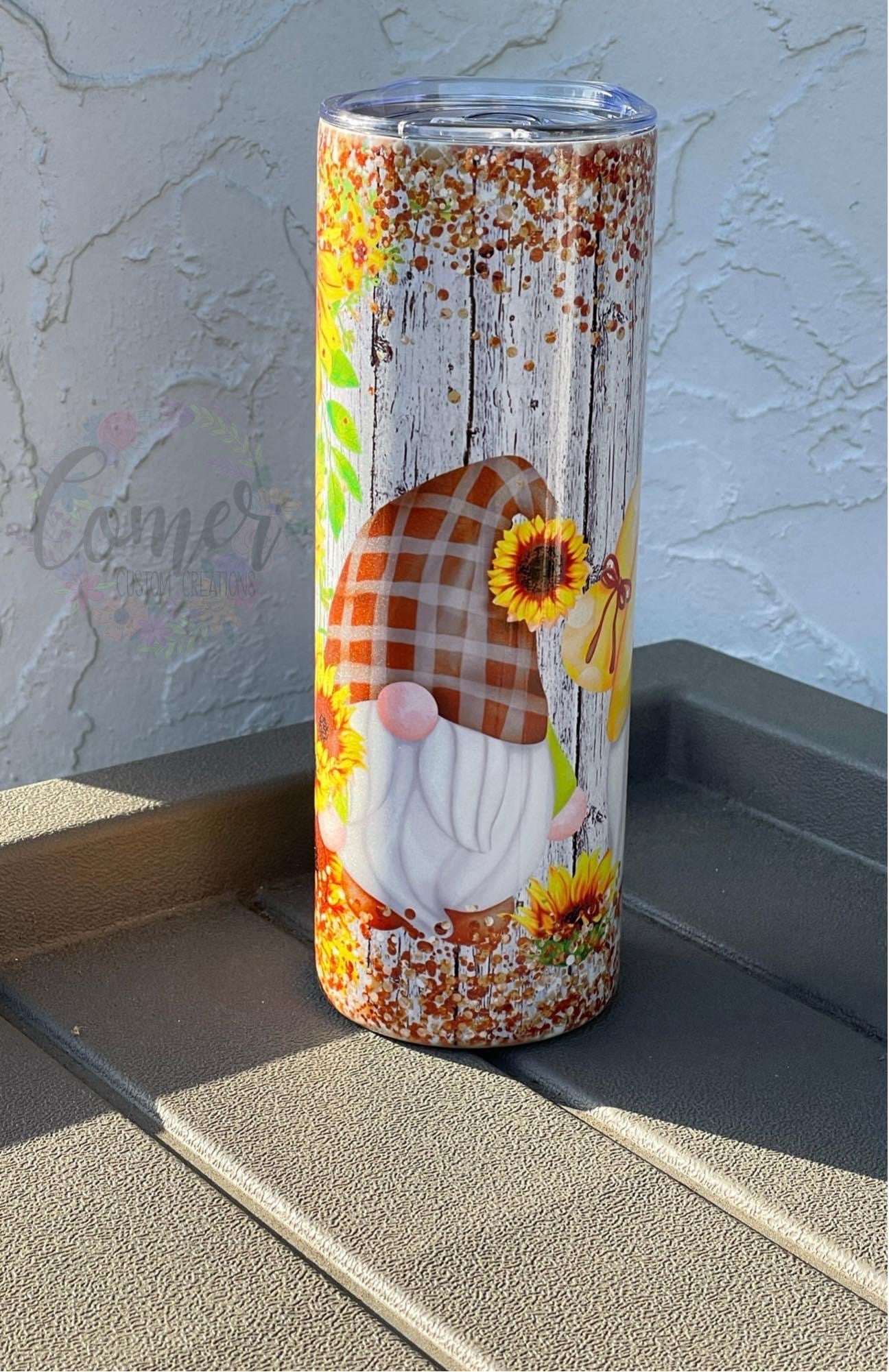 Sunflower Gnome 20 oz insulated tumbler with lid and straw