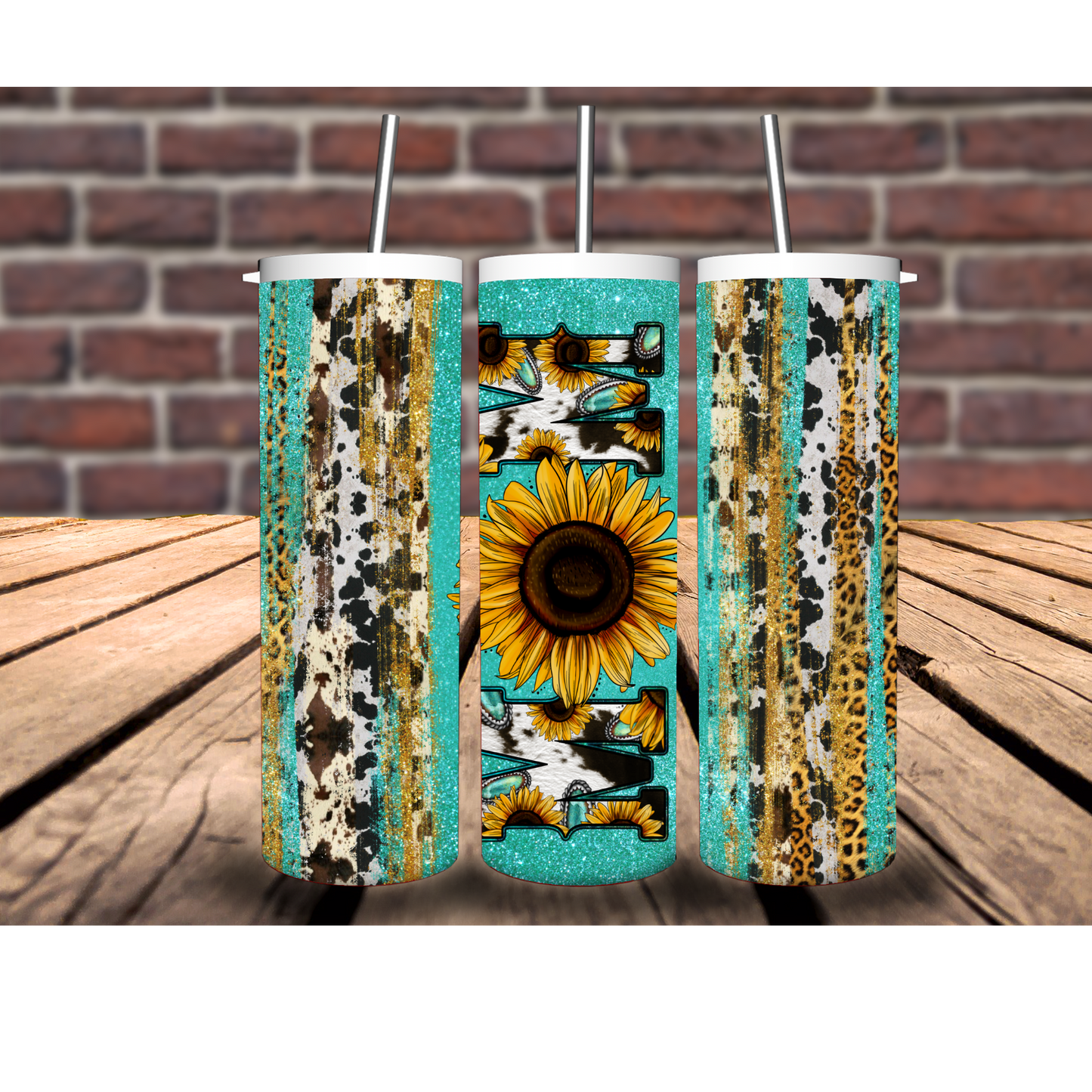 Mom Sunflower Teal Cowhide