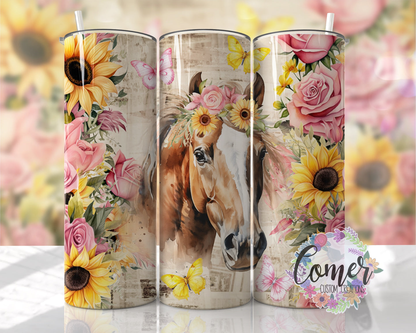 Horse Sunflowers and Pink Floral