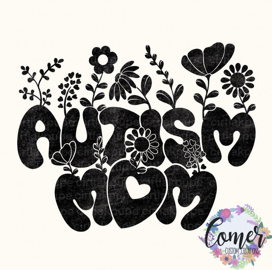 Autism Mom Black Floral