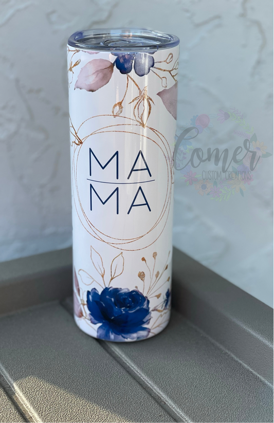 Mama Circle Navy Blue and Gold Floral Tumbler