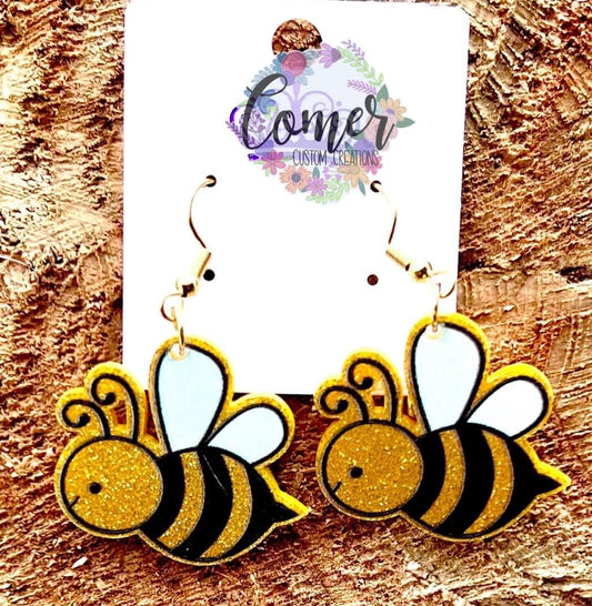 Bee Dangle on Hooks Acrylic Earring