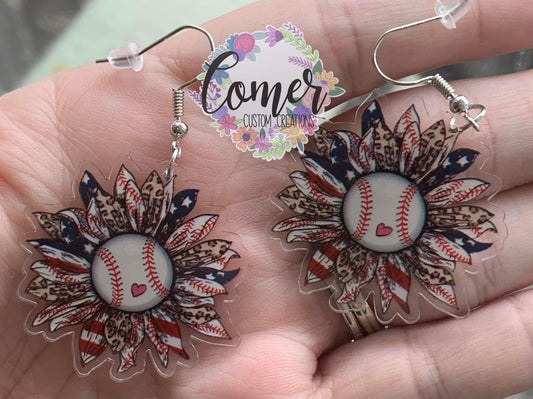 Baseball Flower Acrylic Earring