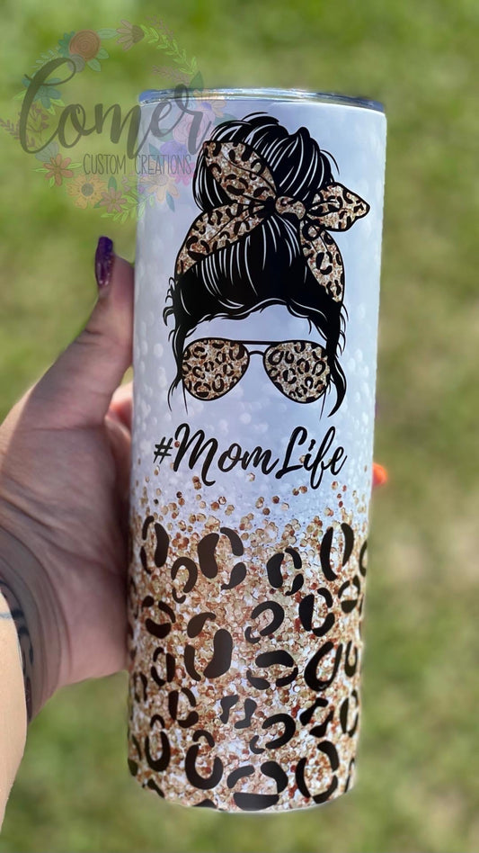 #Momlife Bun Half Cheetah Tumbler