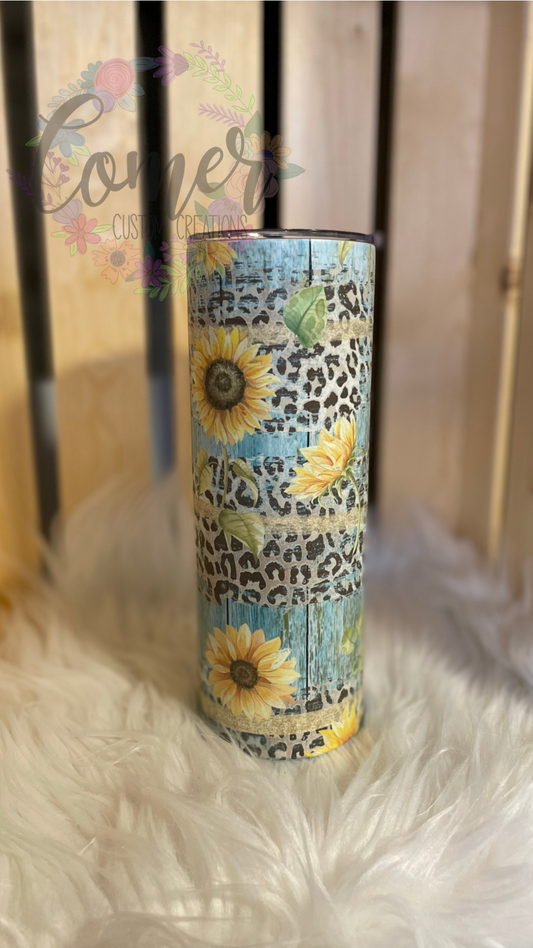 Blue Sunflower Cheetah Tumbler